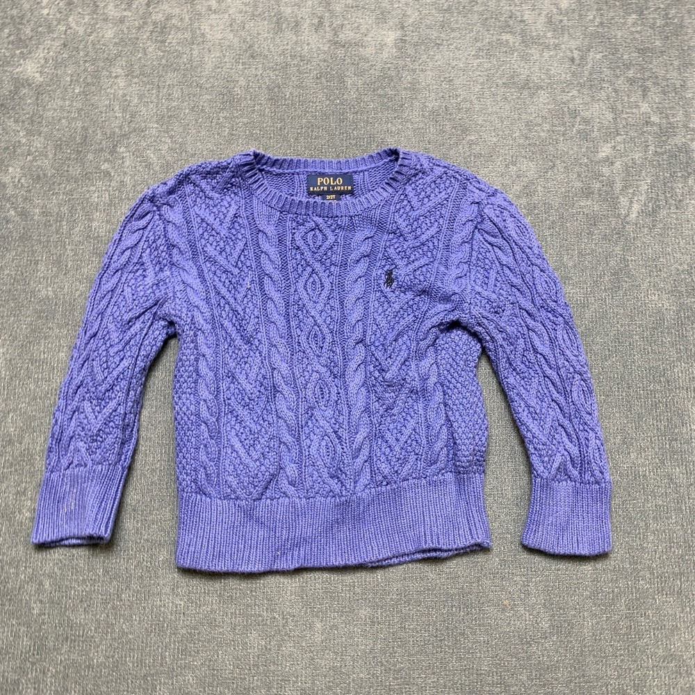 Polo Ralph Lauren Sweater Toddler 2/2T Purple Cable Knit Pony Logo Classic Fit
